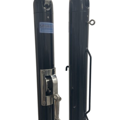 One pair of 2-7/8" round tennis net posts with a black powder coat finish.