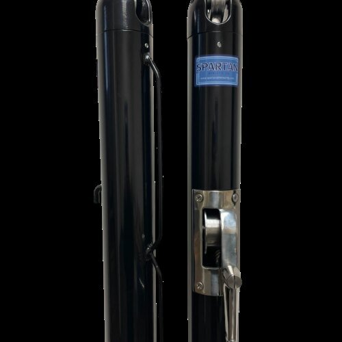 One pair of black powder coated pickleball net posts and one pair of green powder coated net posts. The posts feature a stainless steel internal winder and steel lacing rods for easy net attachment.