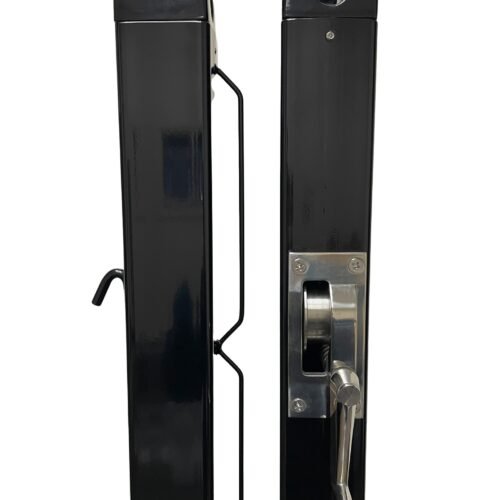 One pair of black and one pair of green Spartan Titan Pro Square Pickleball Net Posts with stainless steel internal winder mechanism - with steel lacing rods