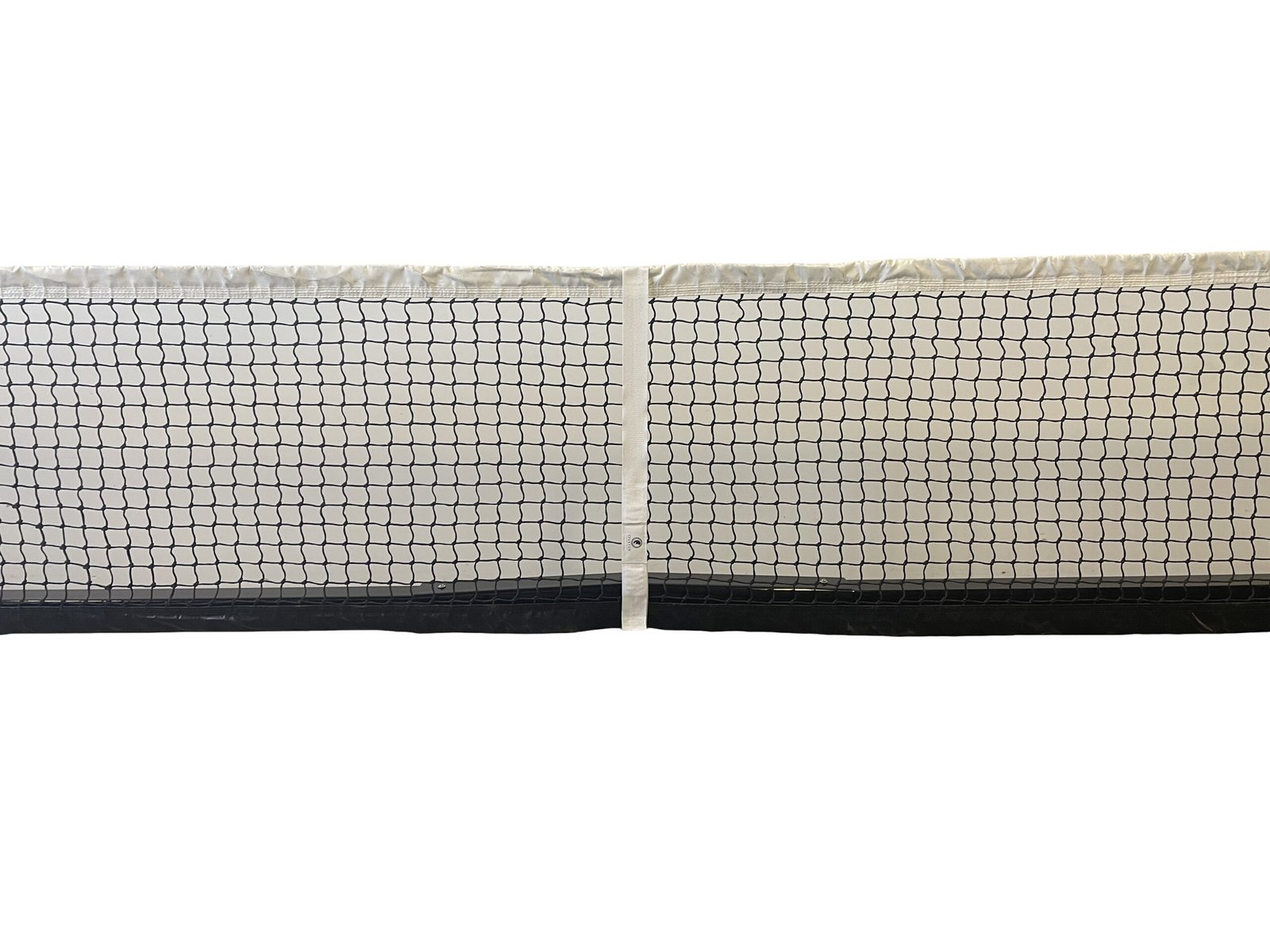 Pro Heavy Duty Portable Pickleball Net | Optional Wheels 12 Close up of 3.0mm tournament grade pickleball netting with white vinyl headband and center strap.