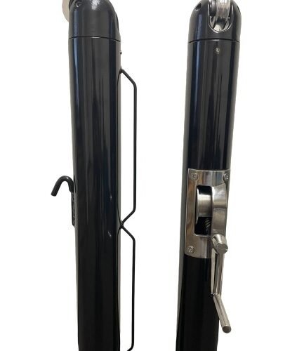 One pair of green Spartan Titan Pro Round Pickleball Net Posts with a stainless steel internal winding mechanism