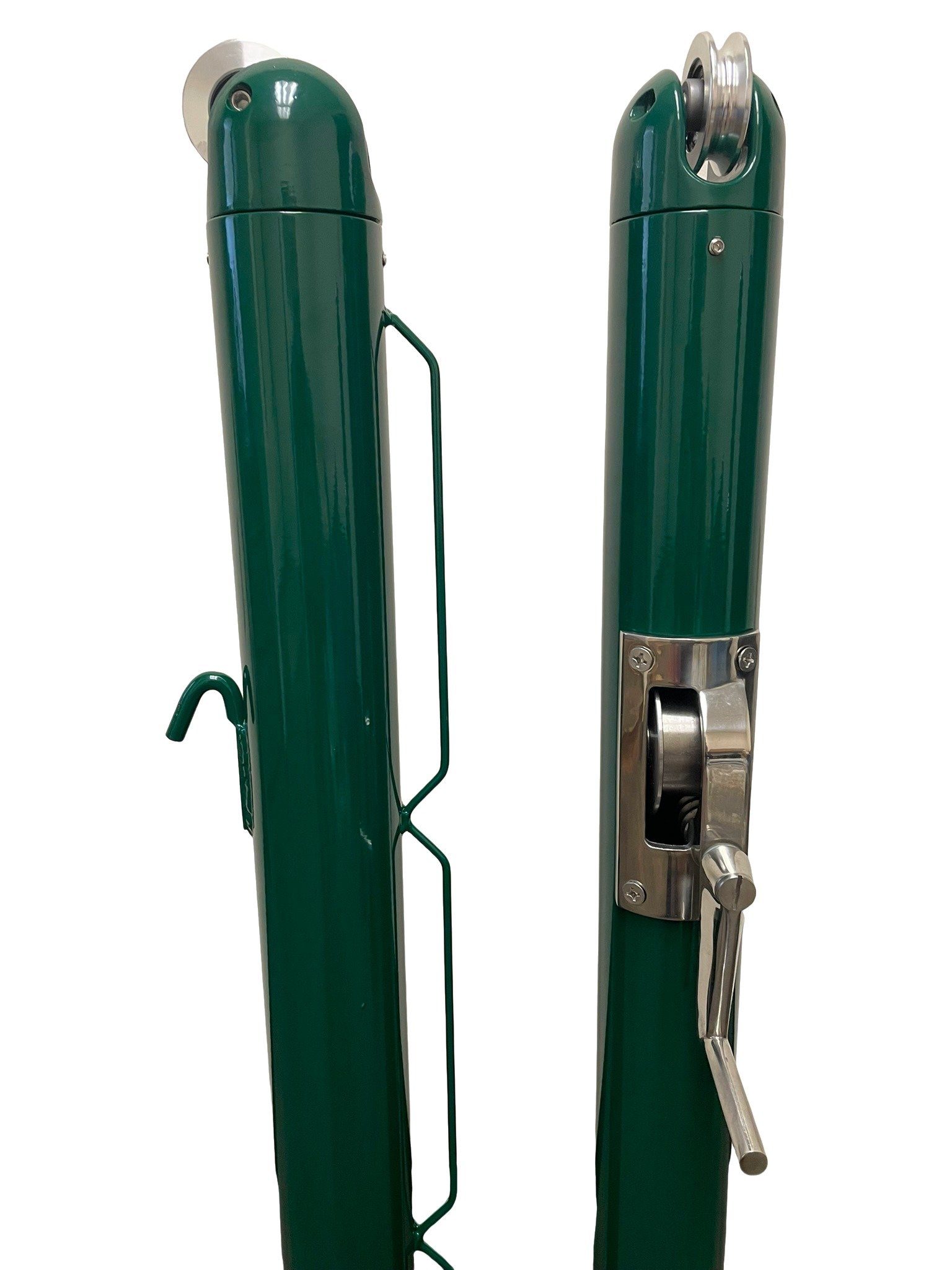 Spartan Titan Pro Surface Mount Pickleball Net Posts - Round - USA Manufactured 6 One pair of green Spartan Titan Pro Round Pickleball Net Posts with a stainless steel internal winding mechanism